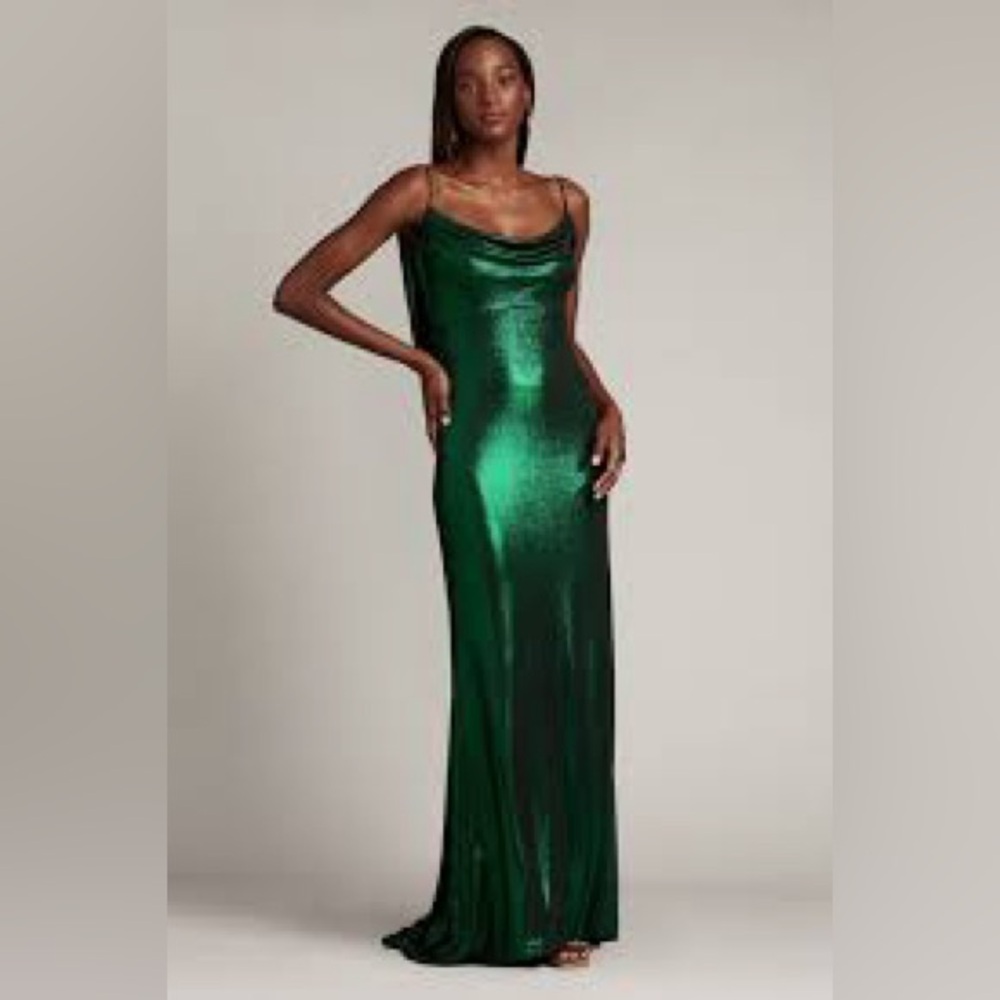 Tadashi Shoji Shimmer Cowl Neck Gown In Pine size XS NWT